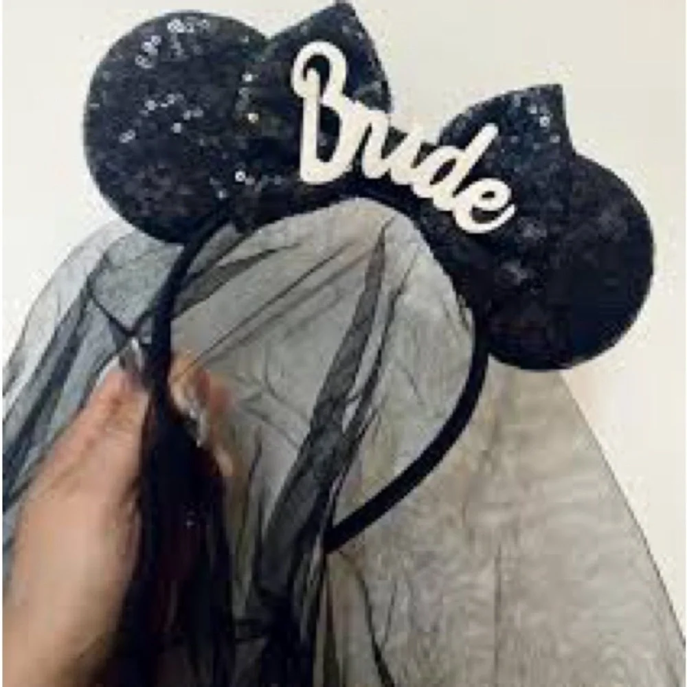 Black Bride Mouse Ears with Veil
